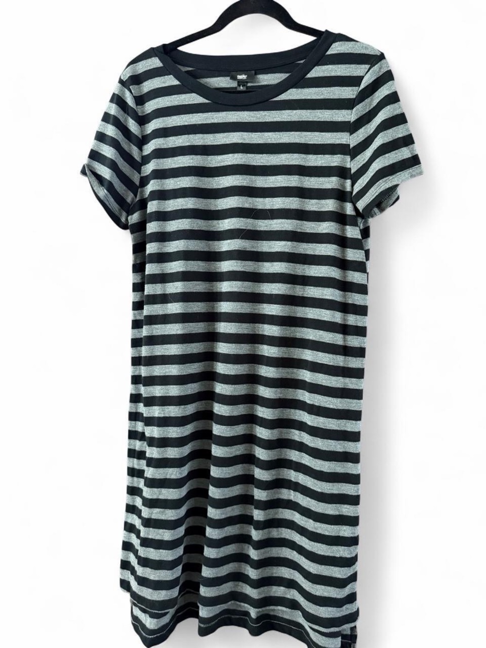Women’s Striped Short Sleeve Dress- Black and Light Gray